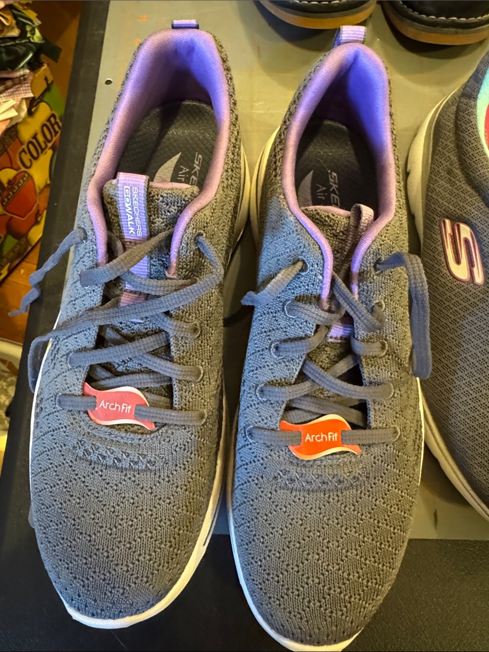 Skechers Women's Gray Knit Arch Fit Sneakers with Lavender Lining